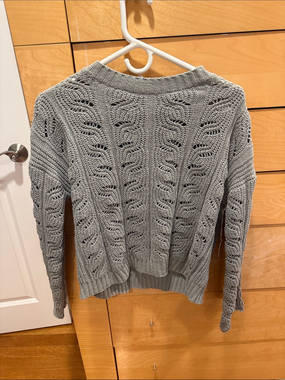 Gray Green Open-Knit Women’s Sweater - Lightweight Crewneck